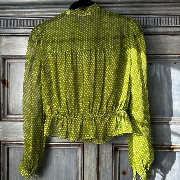 Doen Sheer Green Polka Dot Blouse Size S - Picture 8 of 9